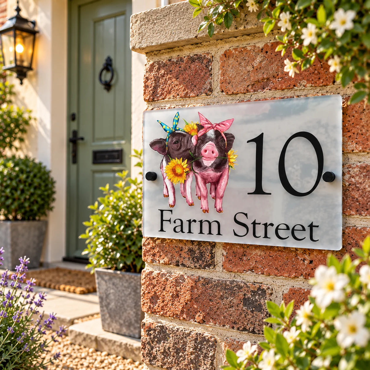 Floral pig acrylic house sign