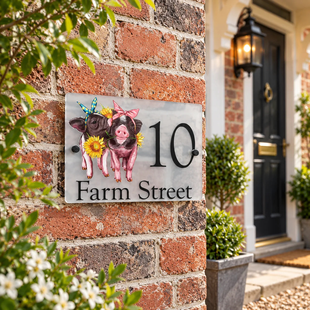 Floral pig acrylic house sign
