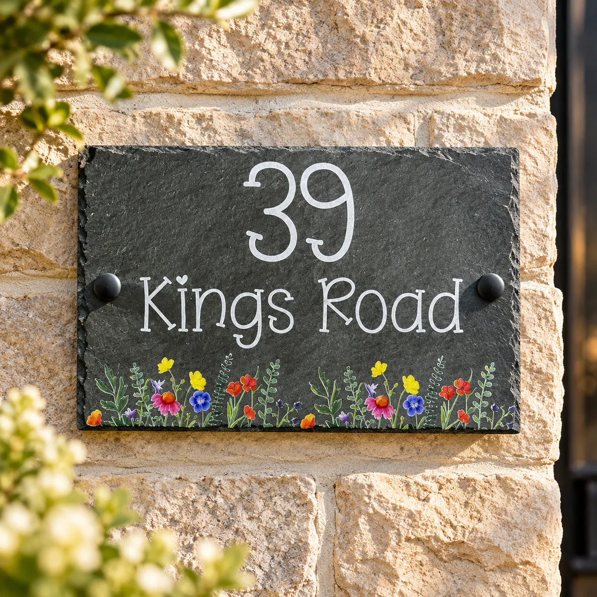 Wild flowers slate house sign