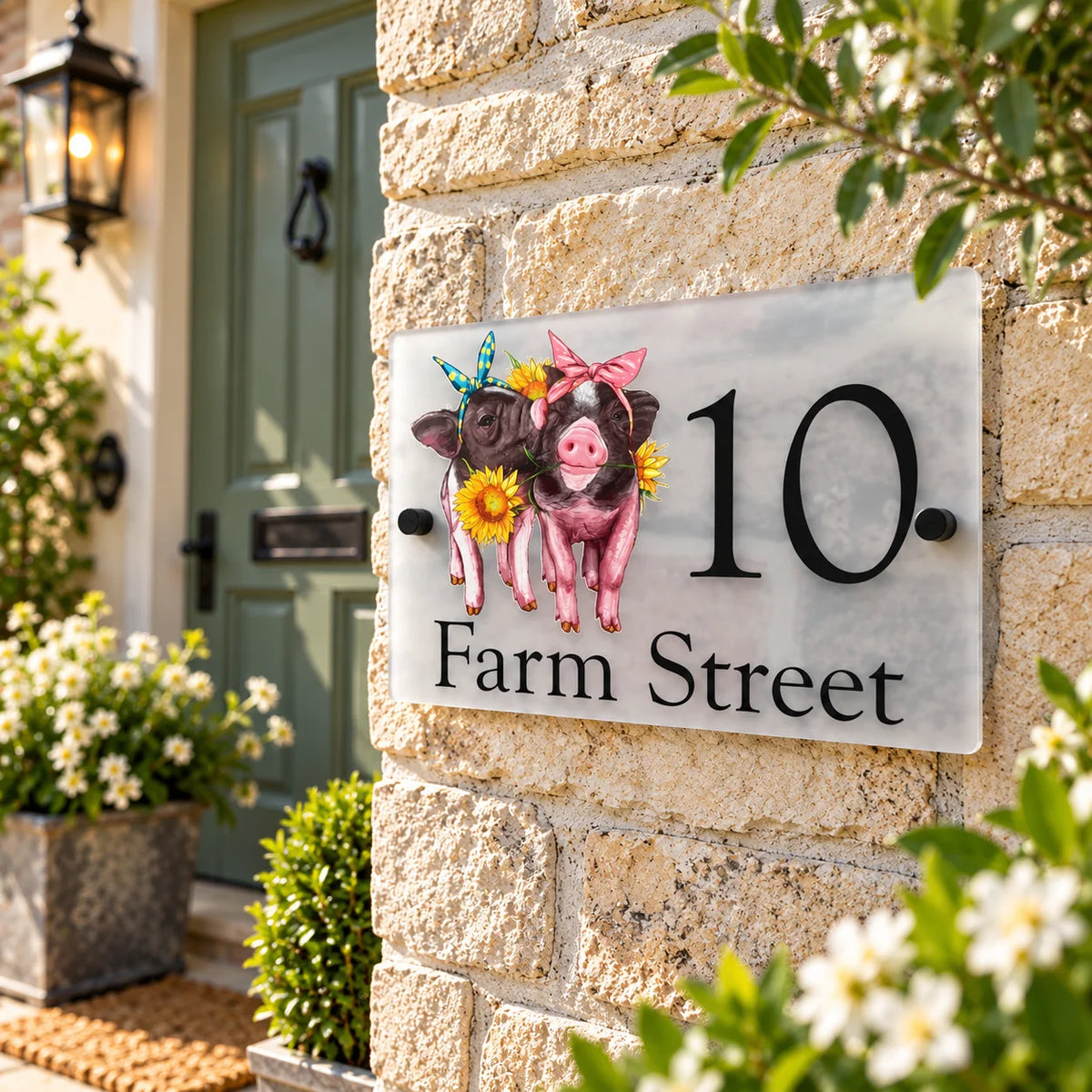 Floral pig acrylic house sign