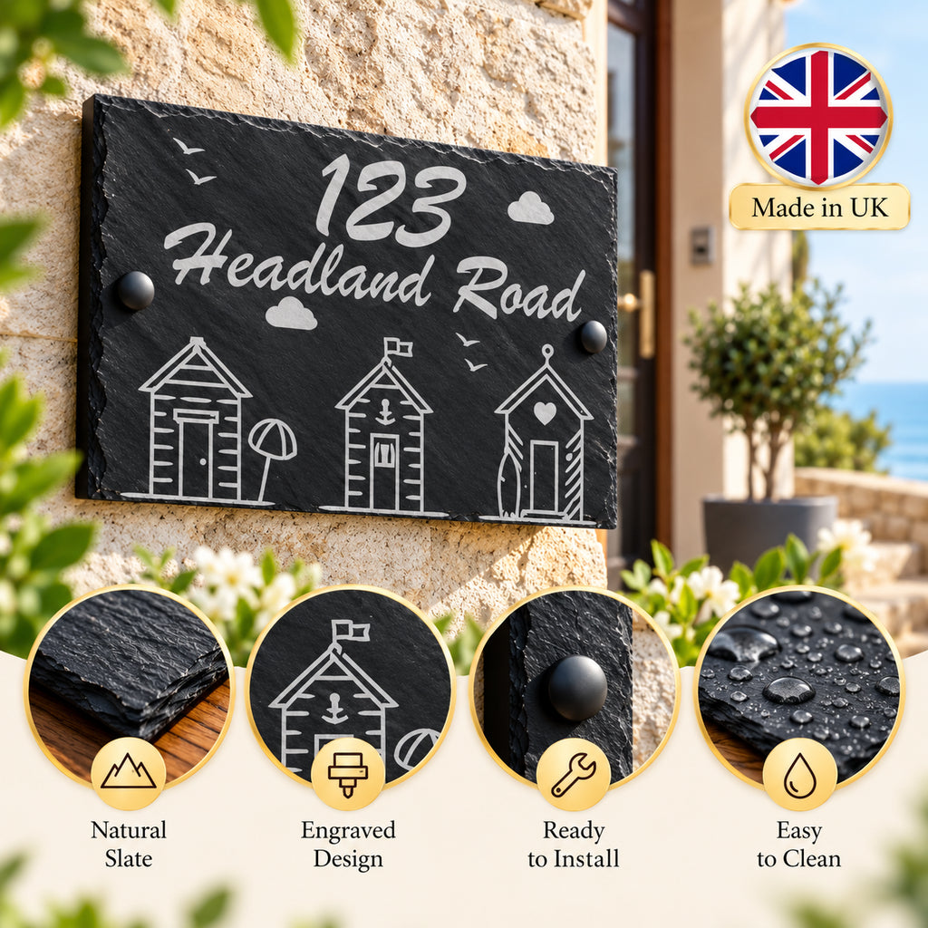 Beach huts slate house sign