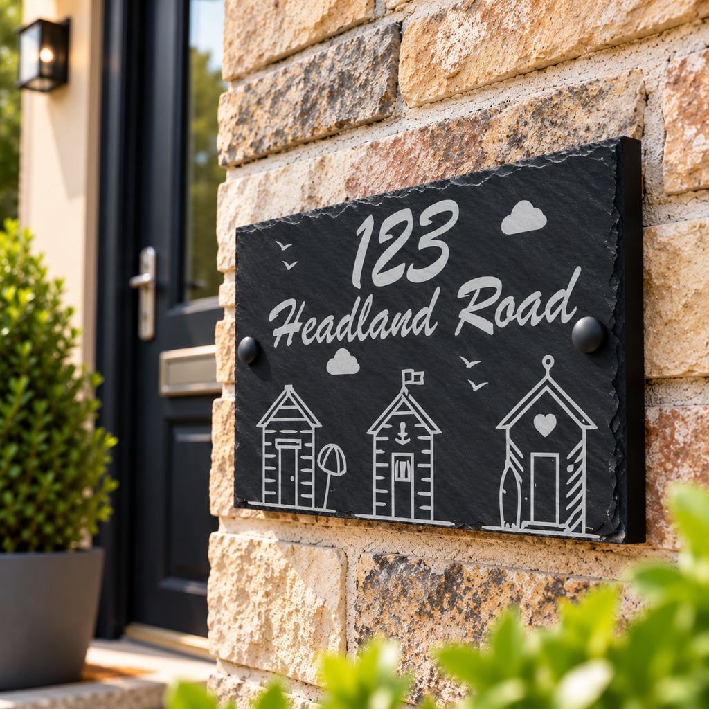 Beach huts slate house sign