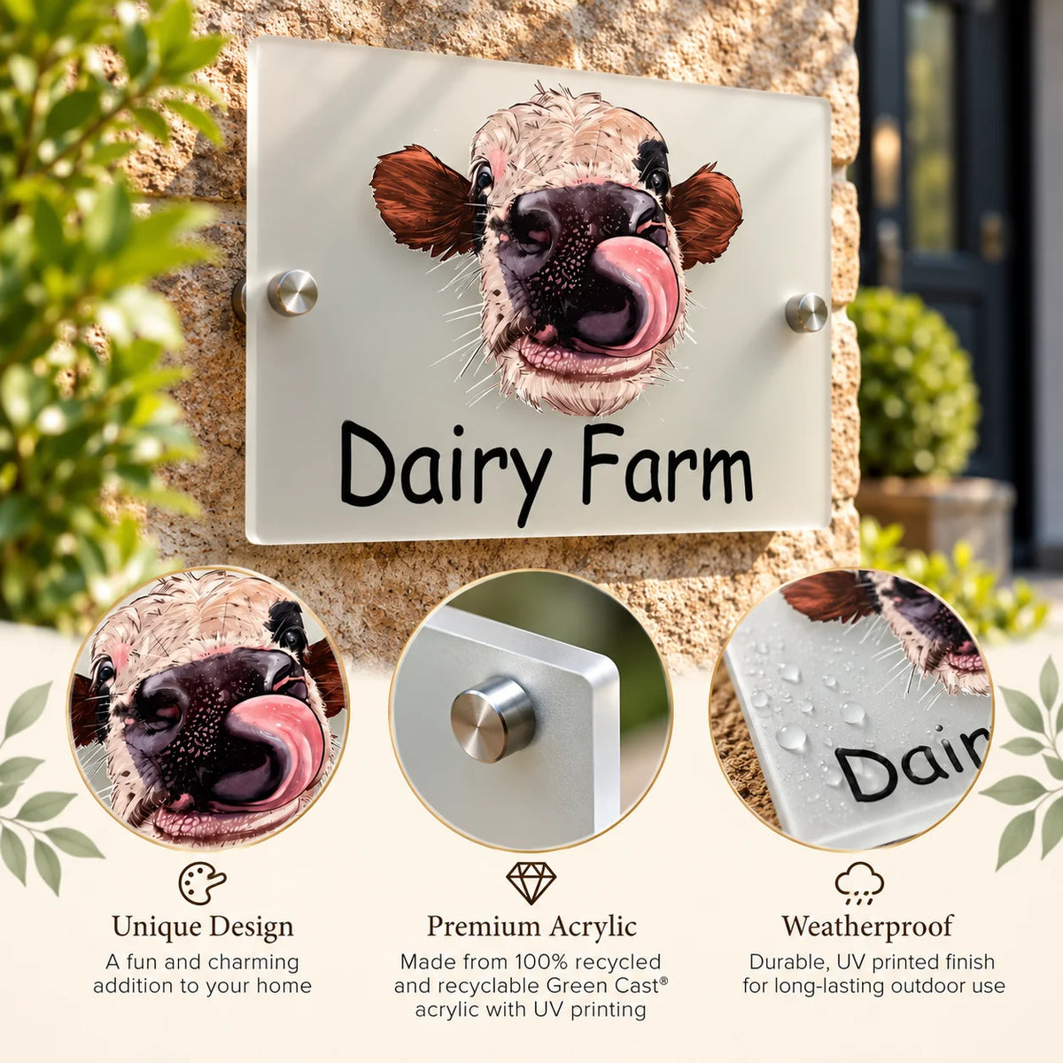 Funny cow acrylic house sign
