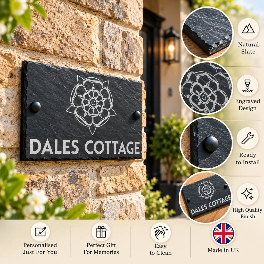 Yorkshire Rose slate house sign