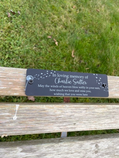 Acrylic bench black dandelion memorial plaque