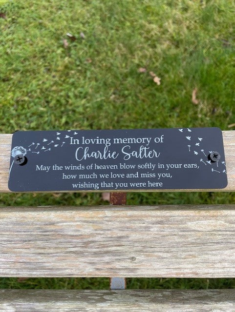 Acrylic bench black dandelion memorial plaque