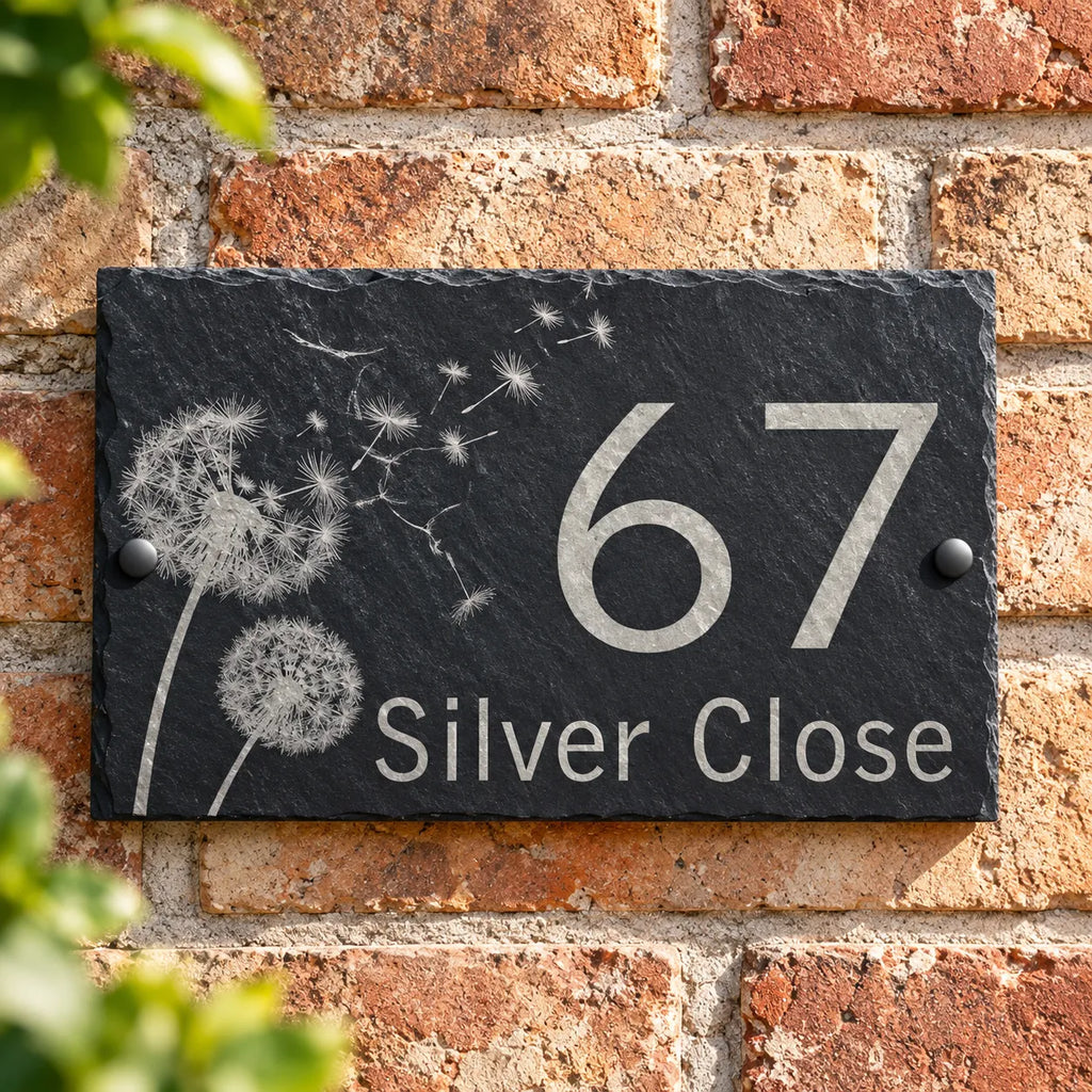 Dandelion slate house sign