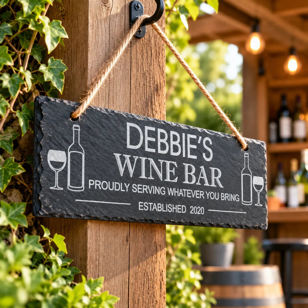 Wine bar garden slate sign