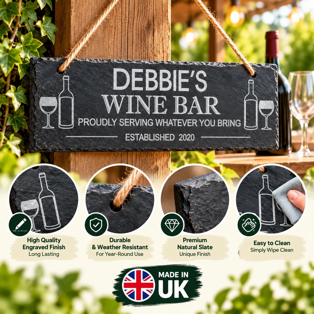 Wine bar garden slate sign