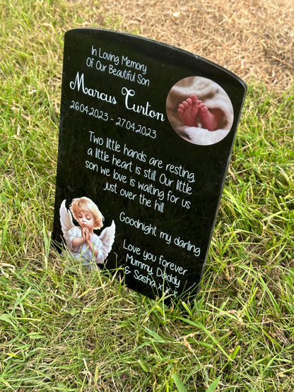 Angel temporary headstone with photo