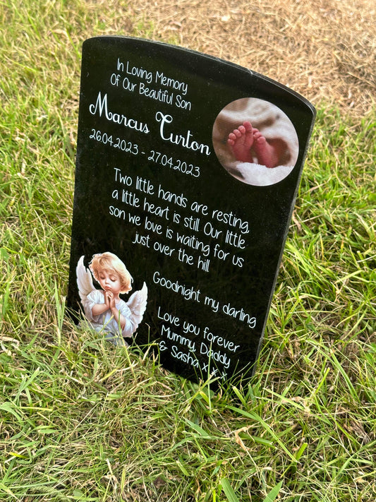 Angel temporary headstone with photo