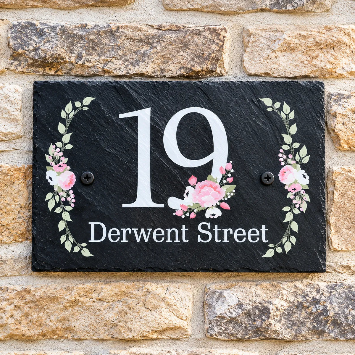 Floral slate house sign
