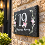 Floral slate house sign