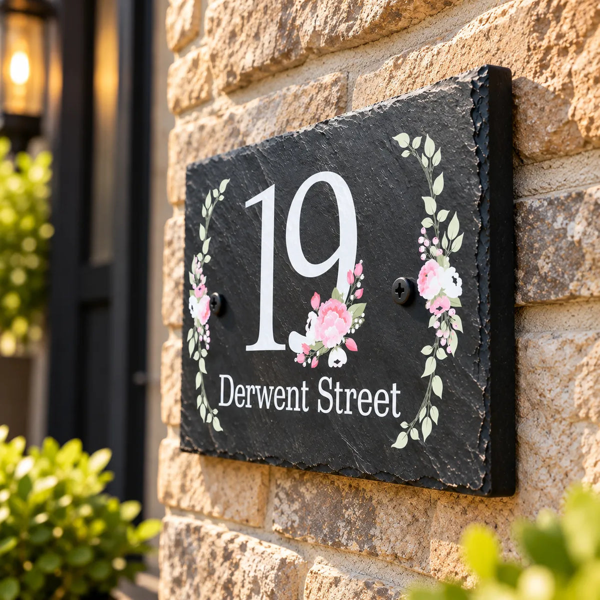 Floral slate house sign