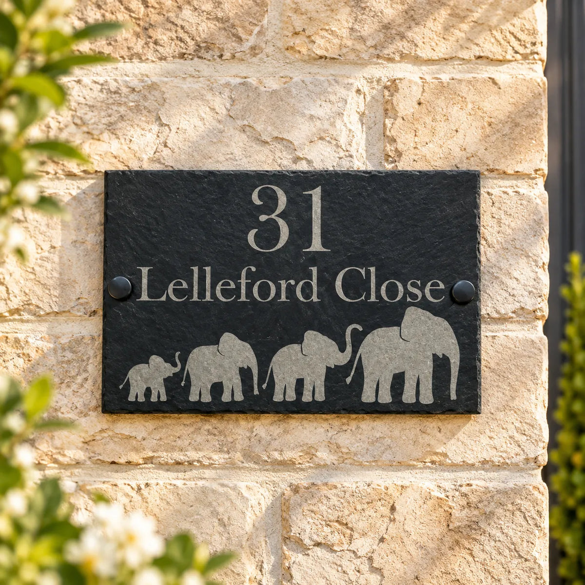 Elephant family slate house sign