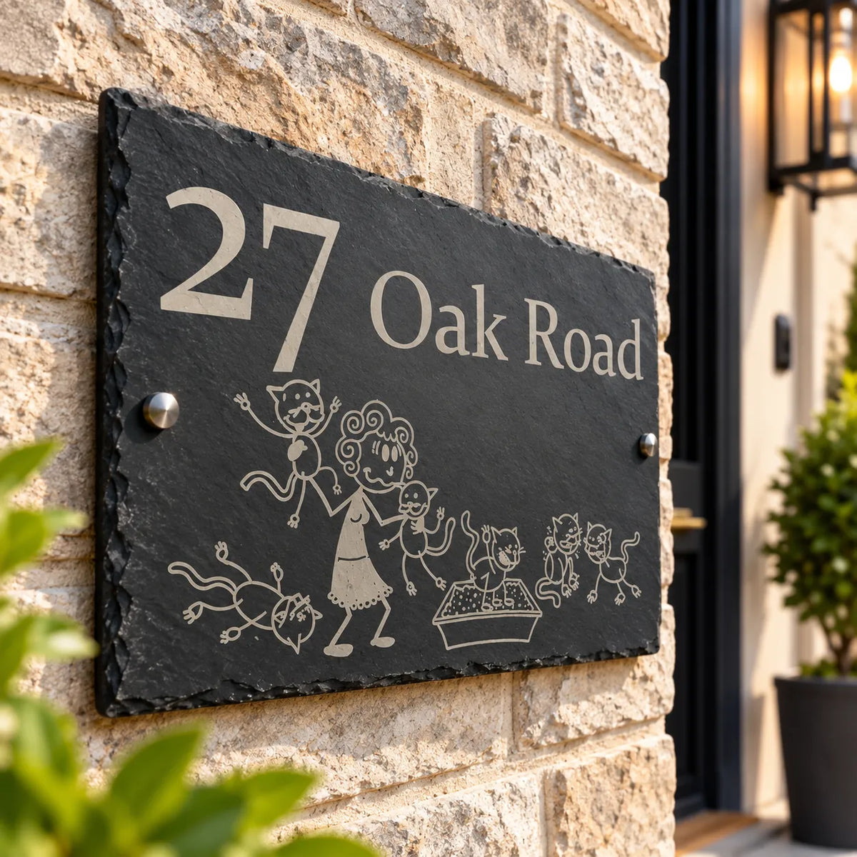 Crazy cat lady slate house sign