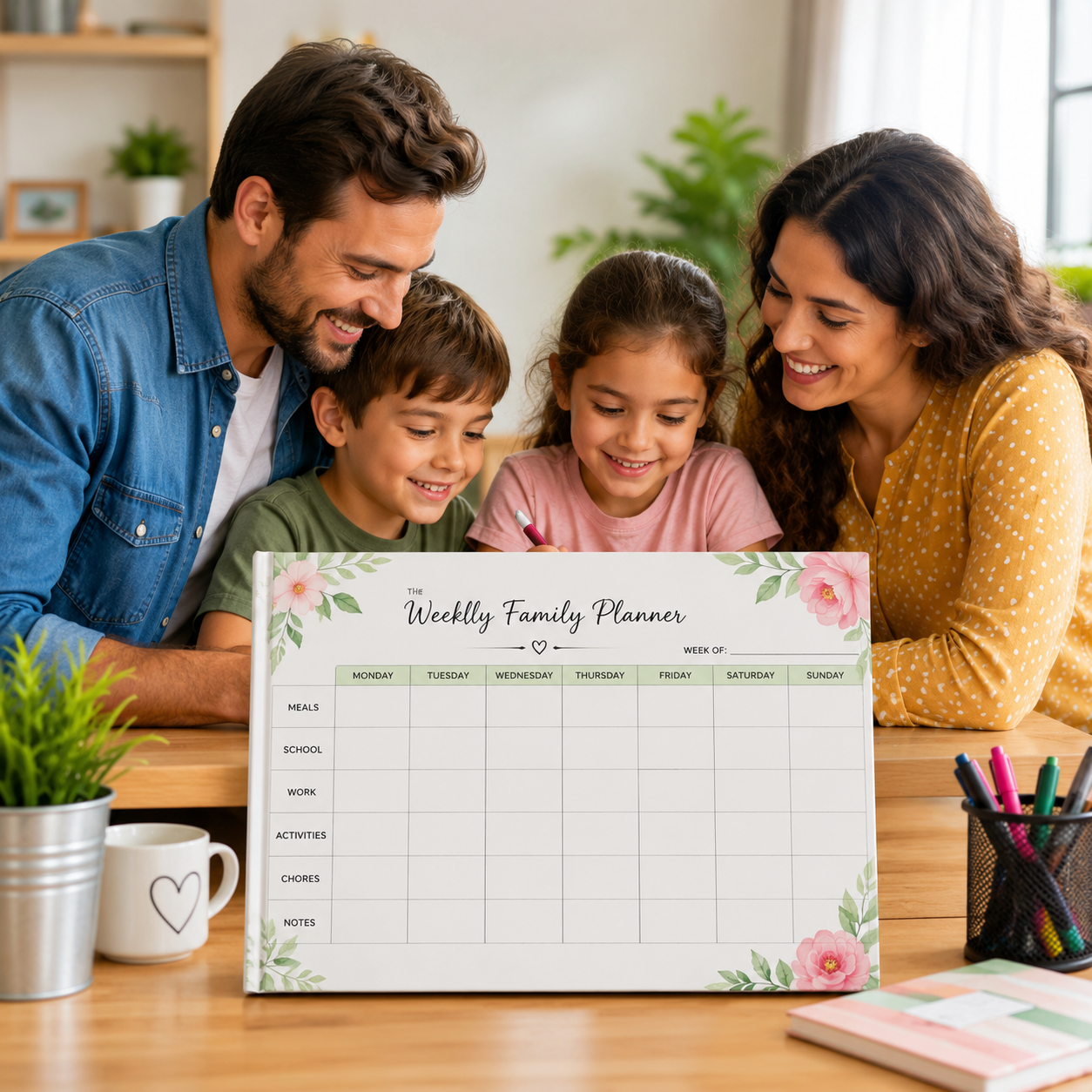 Personalised family weekly planner and included items