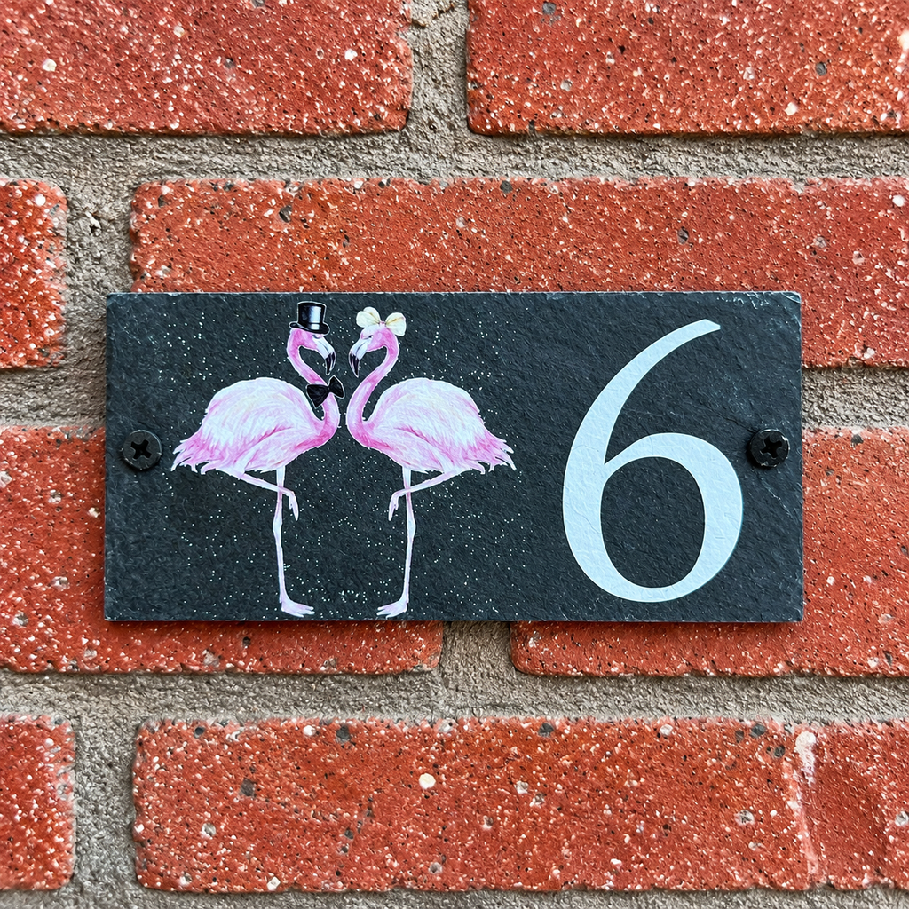 Number slate house sign flamingo small