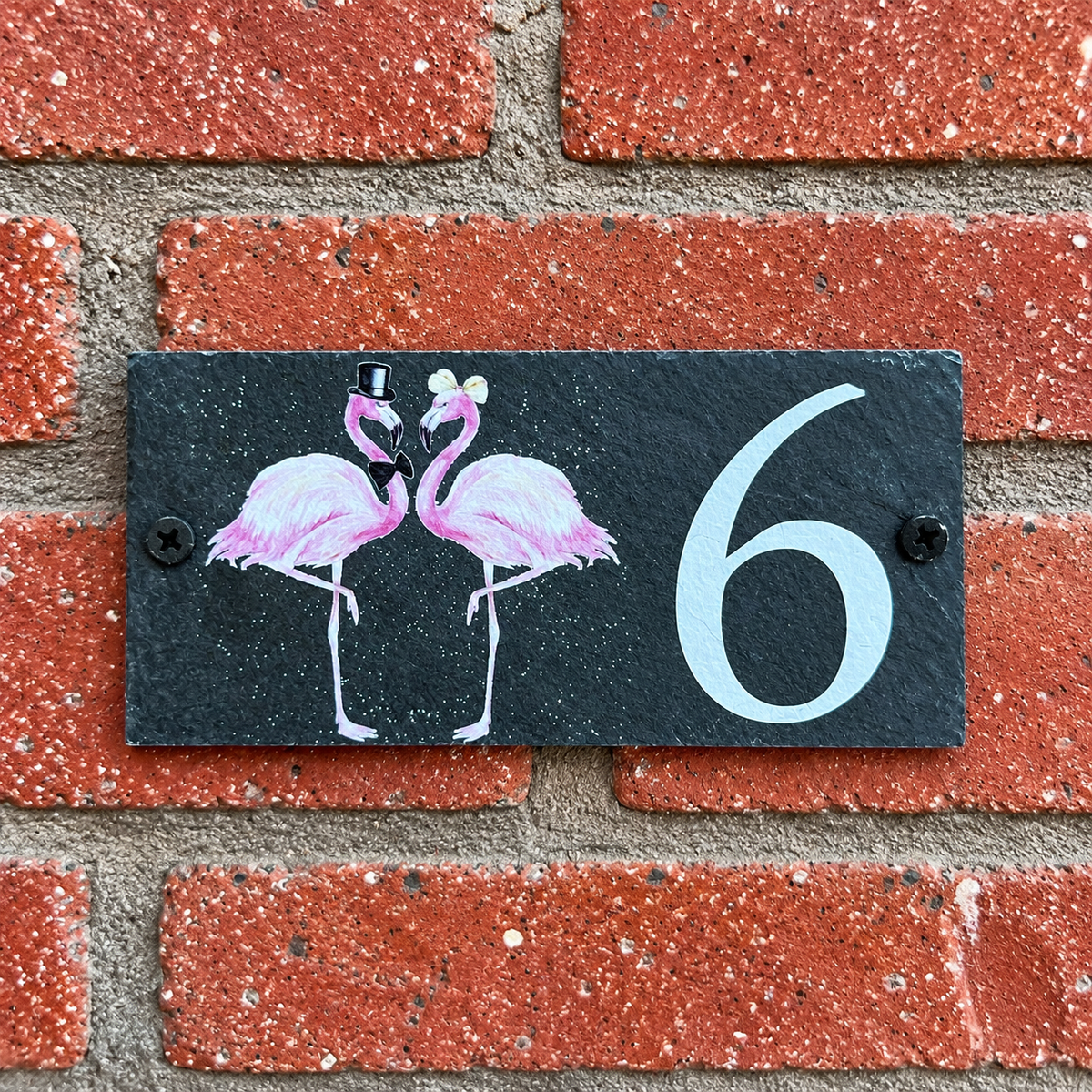 Number slate house sign flamingo small