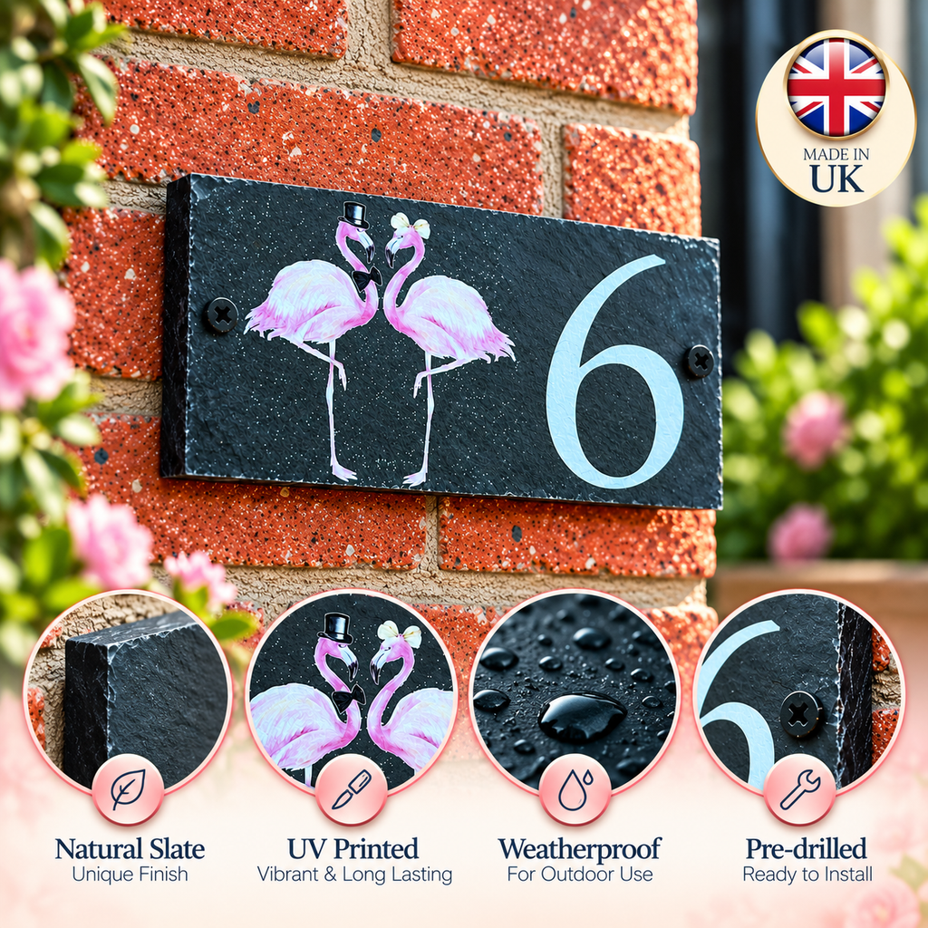 Number slate house sign flamingo small