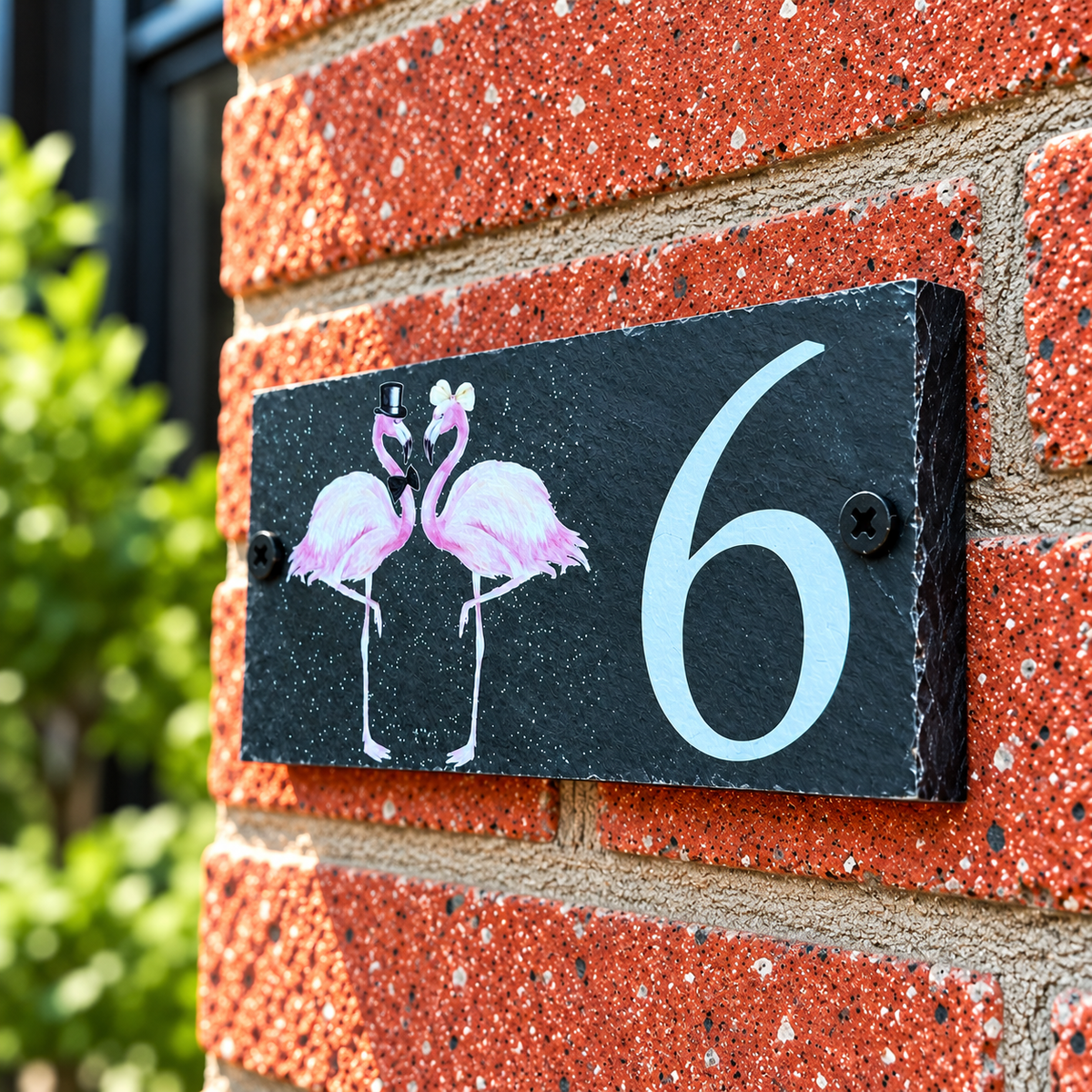 Number slate house sign flamingo small