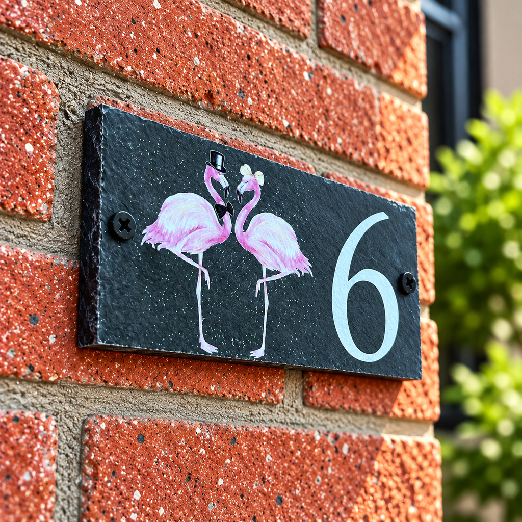 Number slate house sign flamingo small