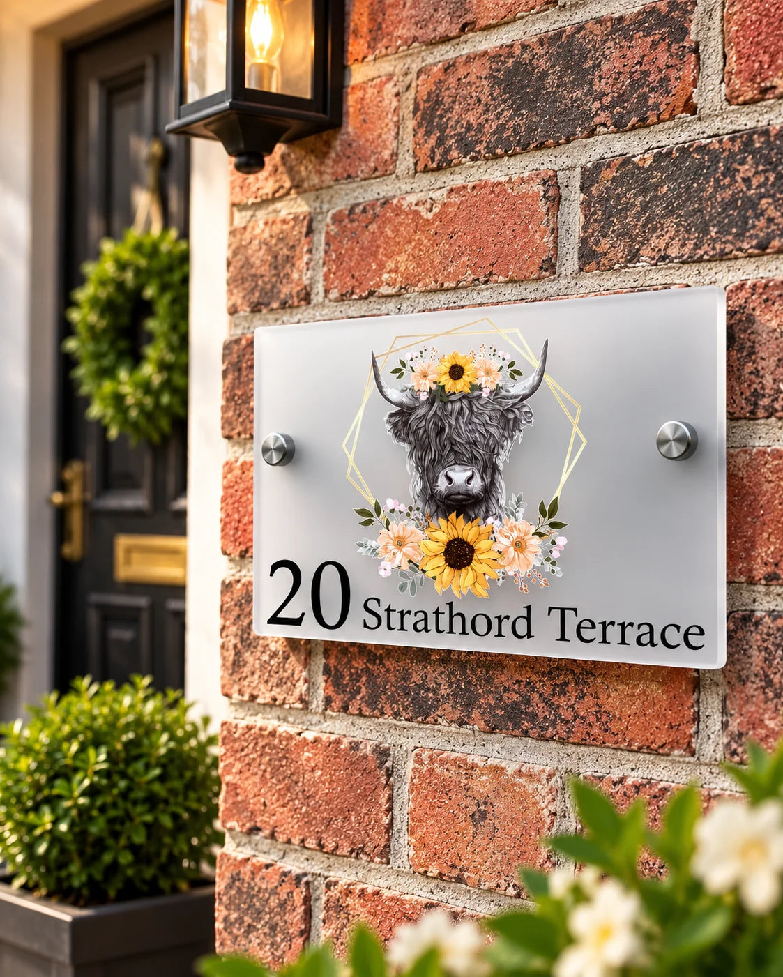 Highland cow acrylic house sign