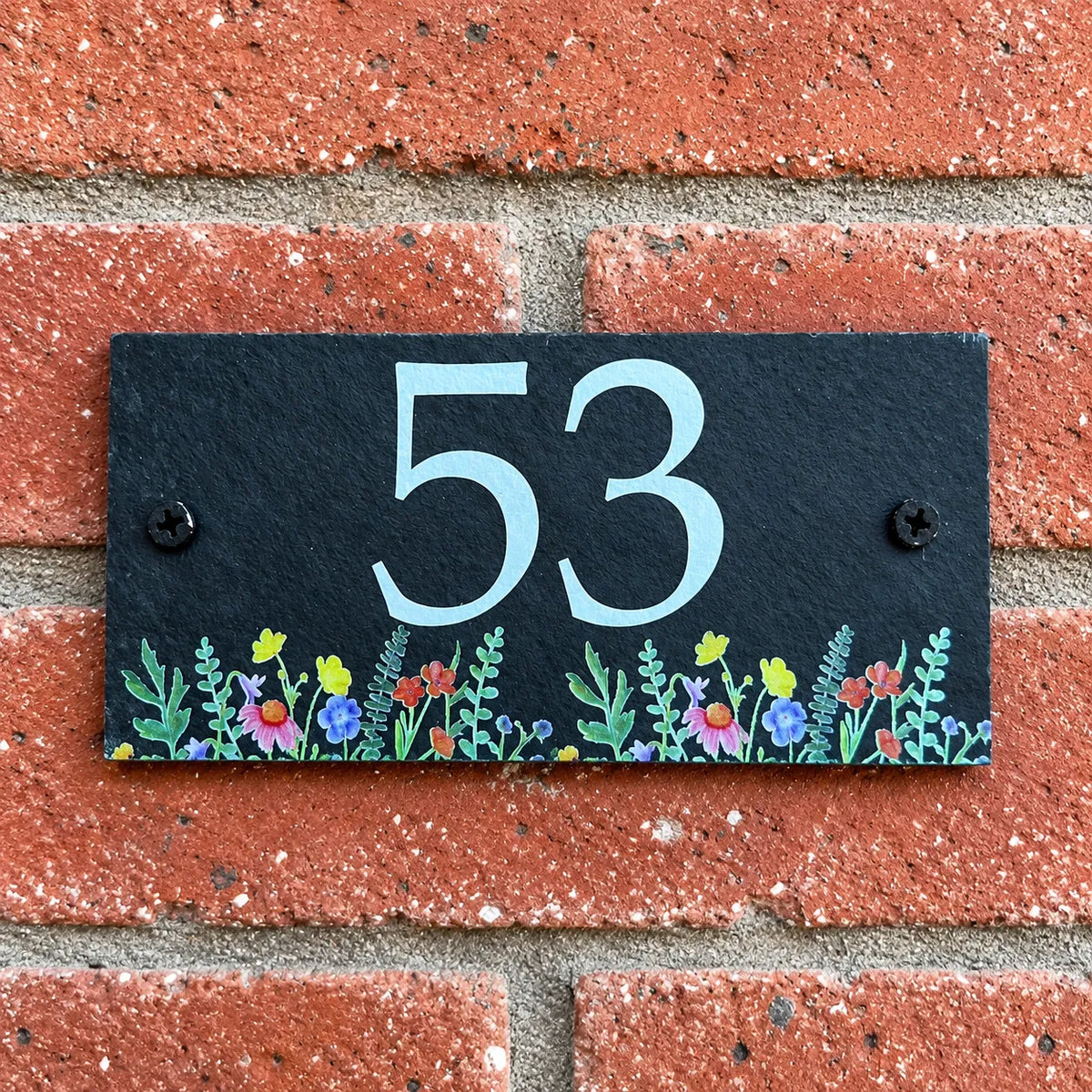 Number slate house sign wild flowers small