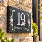 Floral slate house sign