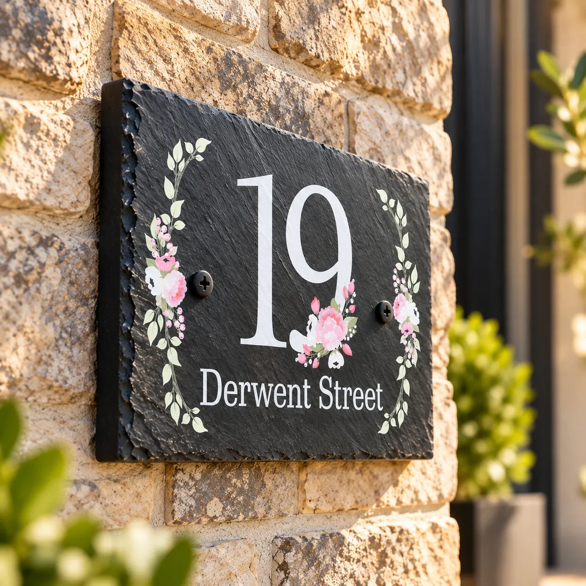 Floral slate house sign