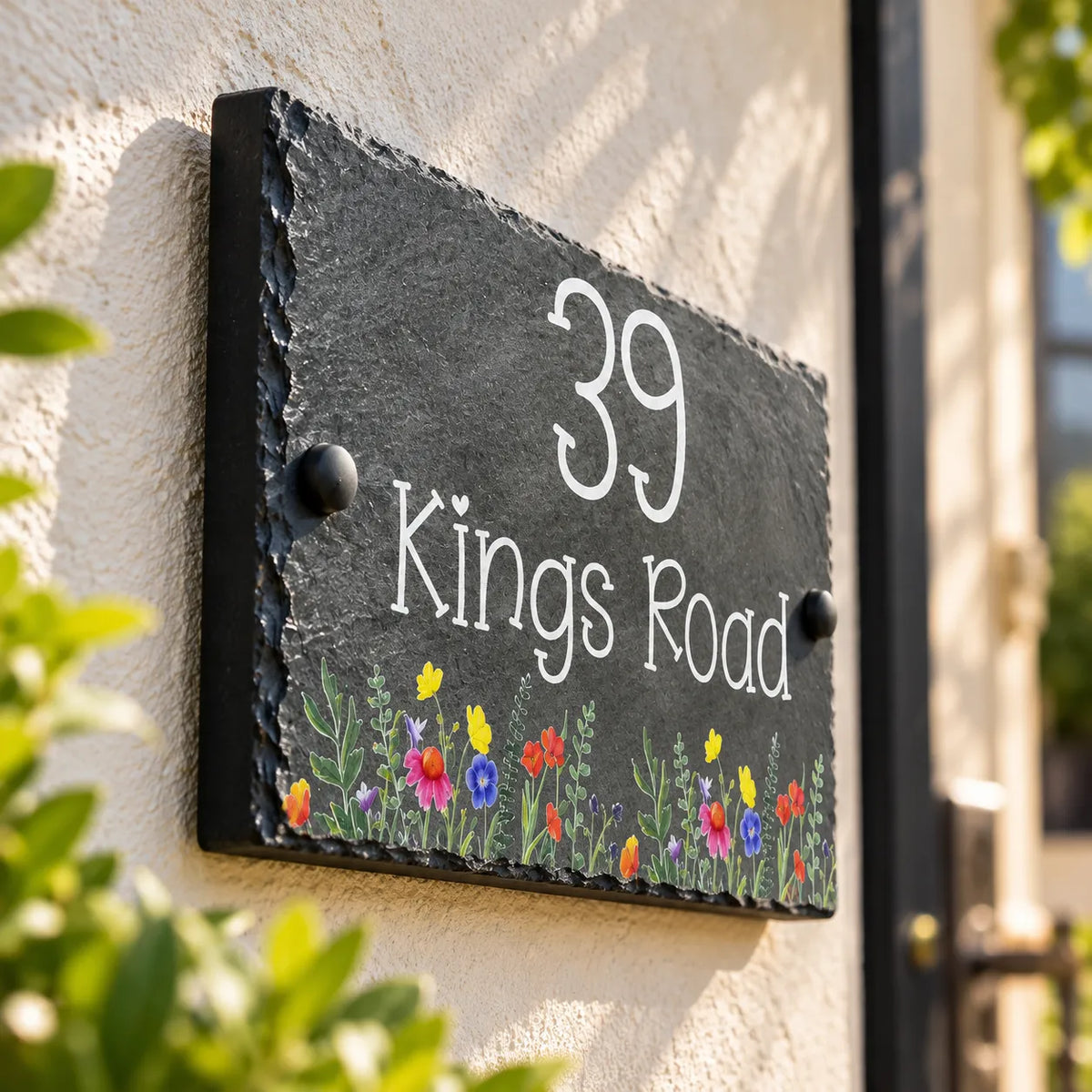Wild flowers slate house sign