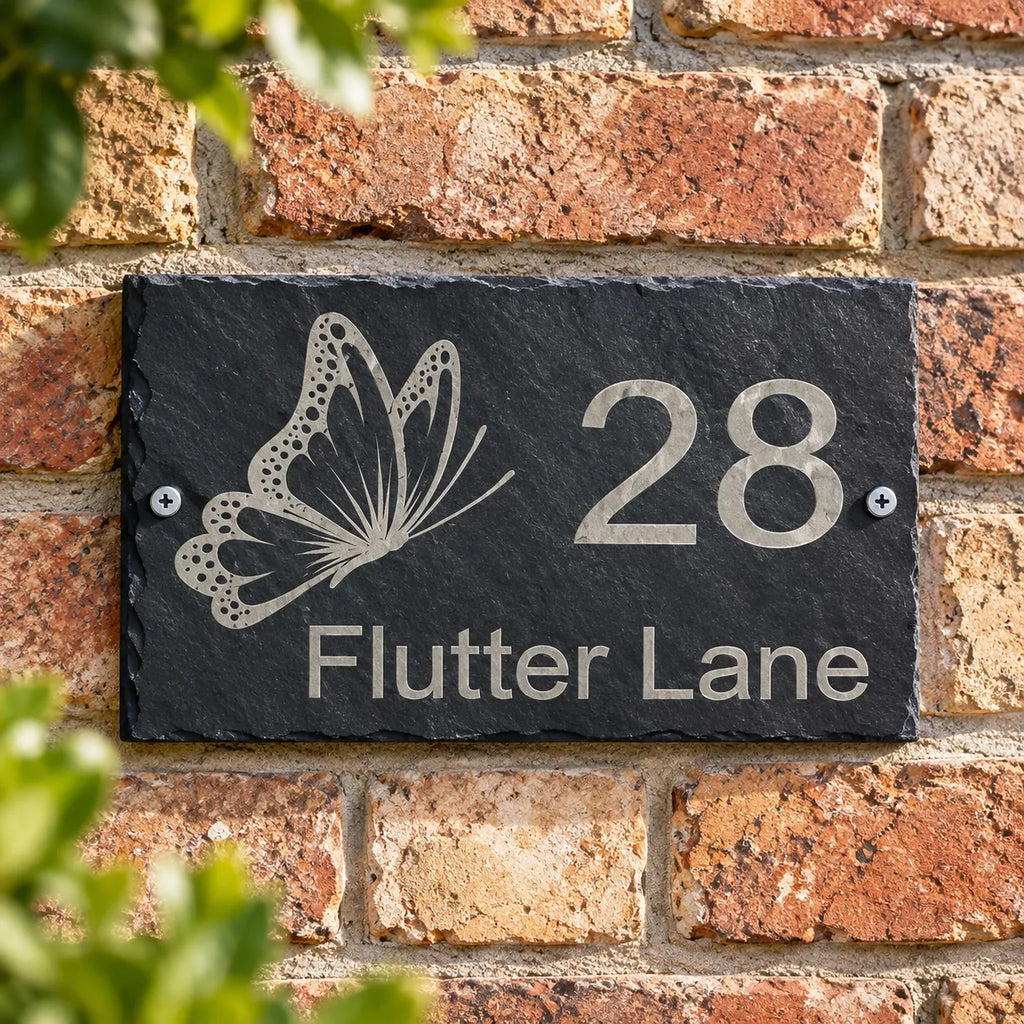 Butterfly slate house sign