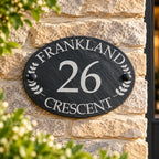Oval Leaf slate house sign