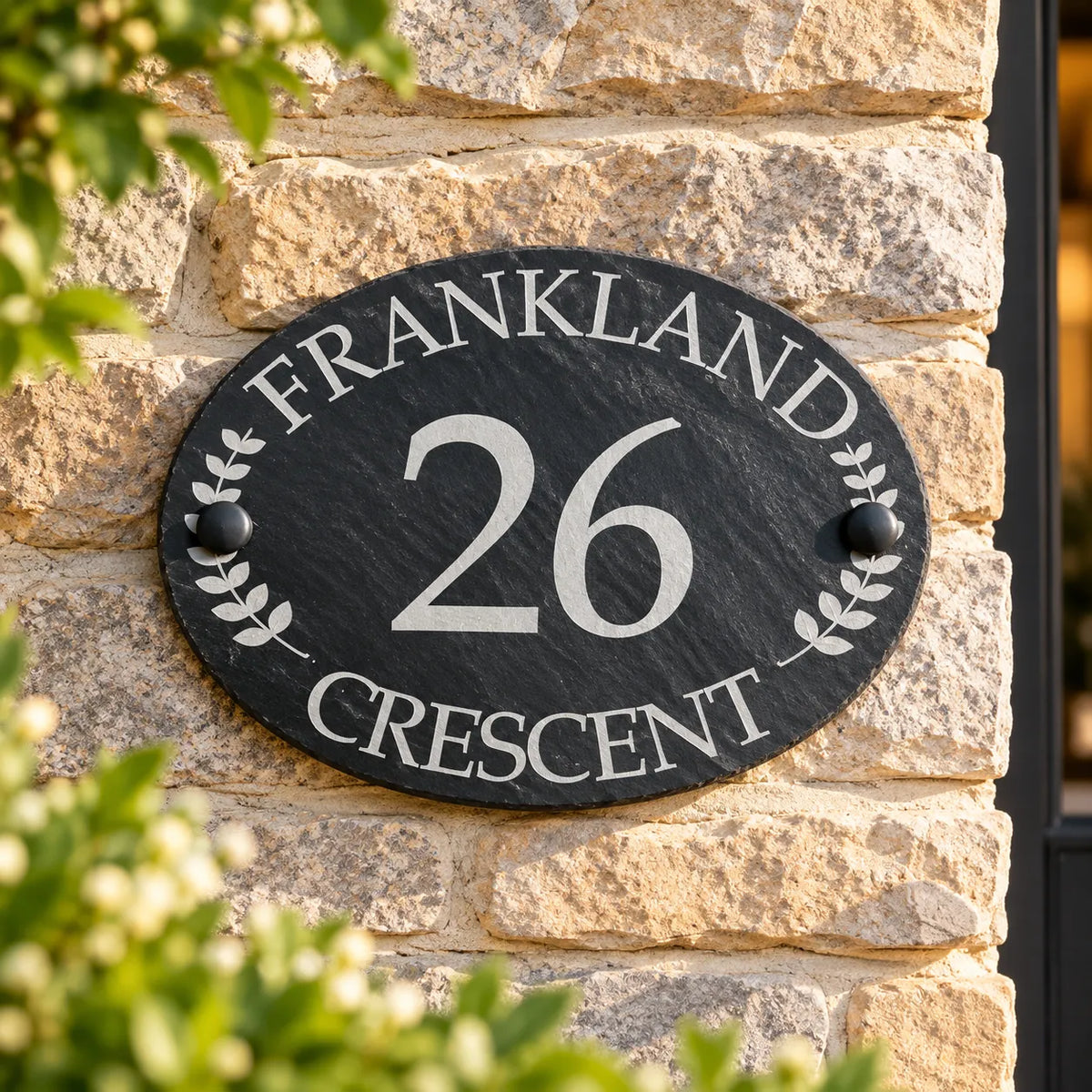 Oval Leaf slate house sign