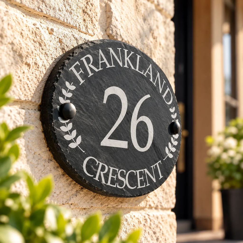 Oval Leaf slate house sign