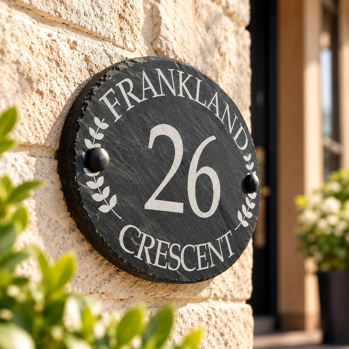 Oval Leaf slate house sign