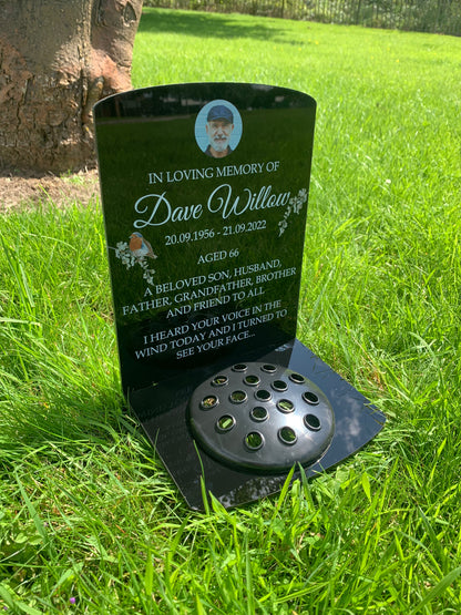 Robin with photo temporary headstone with Base