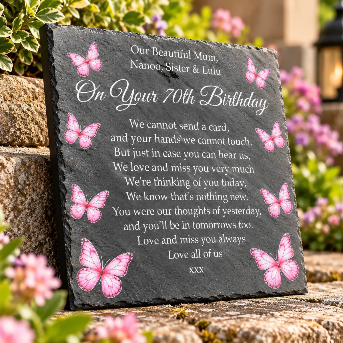 Butterfly Birthday memorial plaque Pink