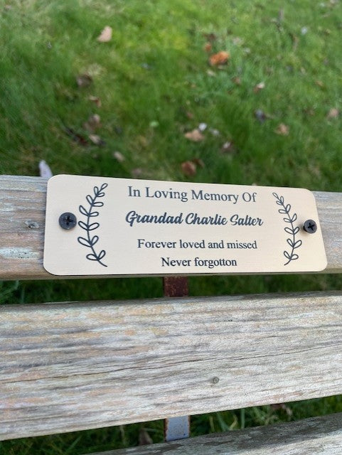 Gold and Silver Bench Memorial Plaque - Leaf