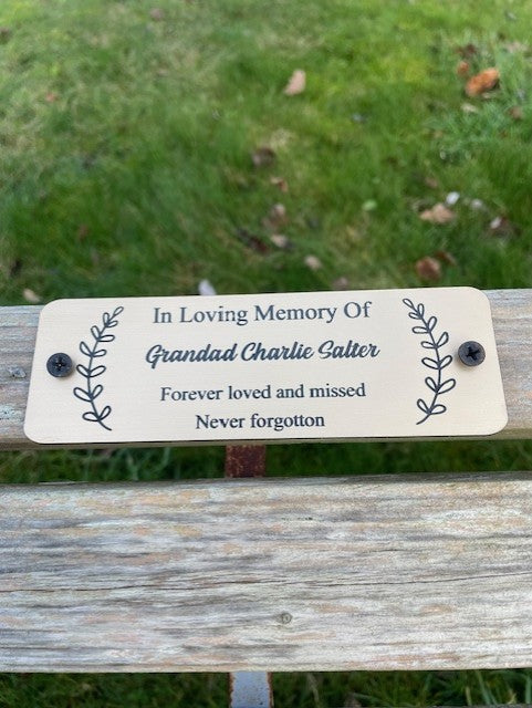 Gold and Silver Bench Memorial Plaque - Leaf
