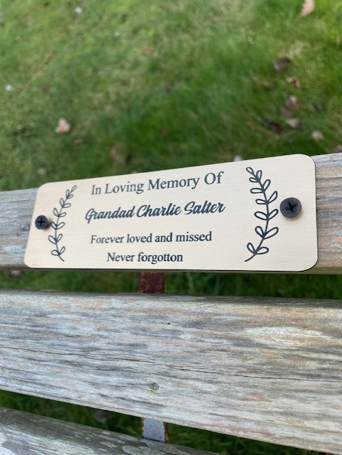 Gold and Silver Bench Memorial Plaque - Leaf
