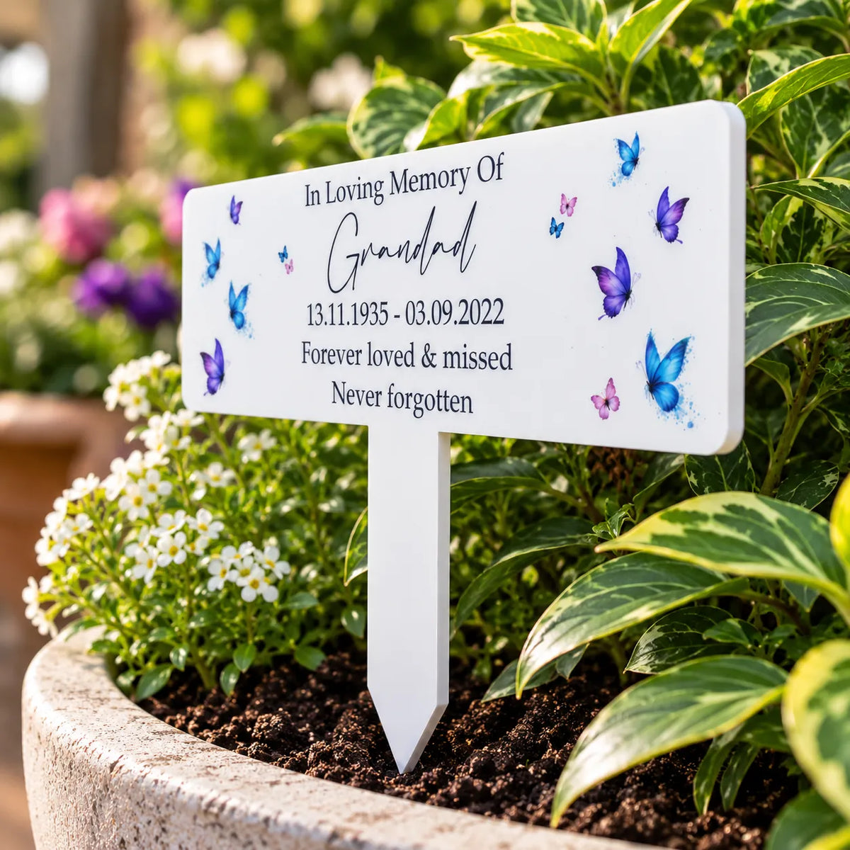 Acrylic Butterfly plant pot memorial plaque