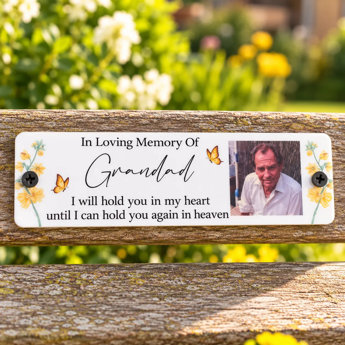 Acrylic bench picture memorial plaque - Yellow Flowers