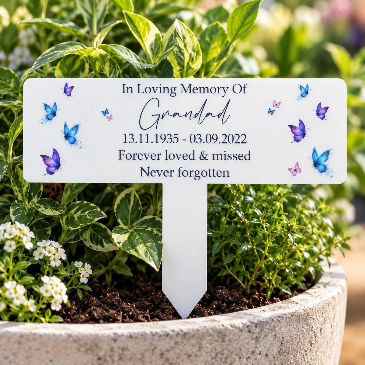 Acrylic Butterfly plant pot memorial plaque