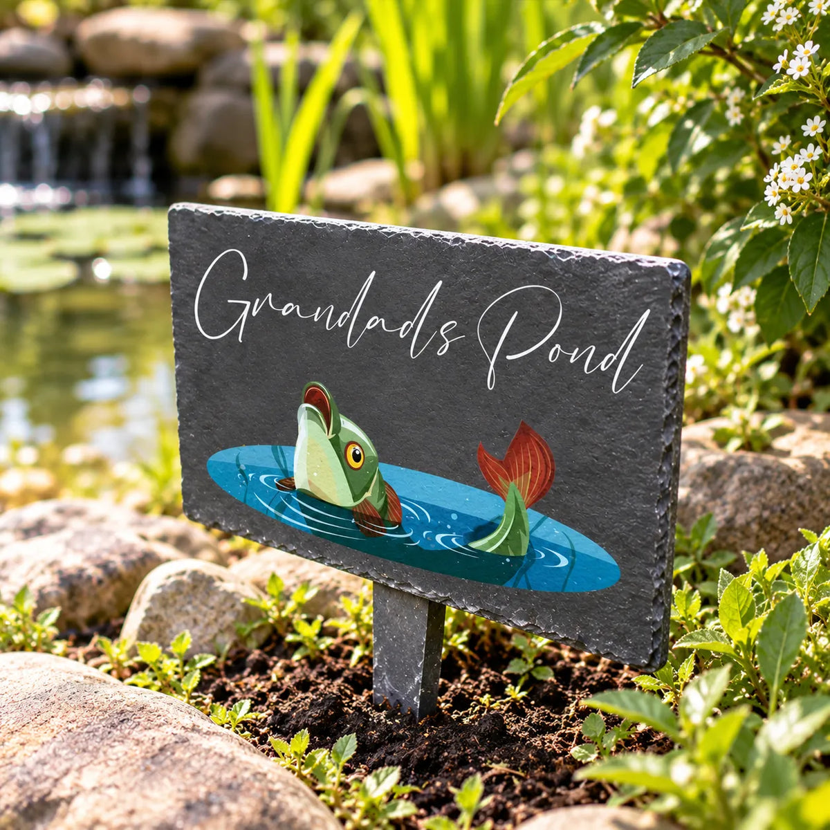Garden pond slate sign