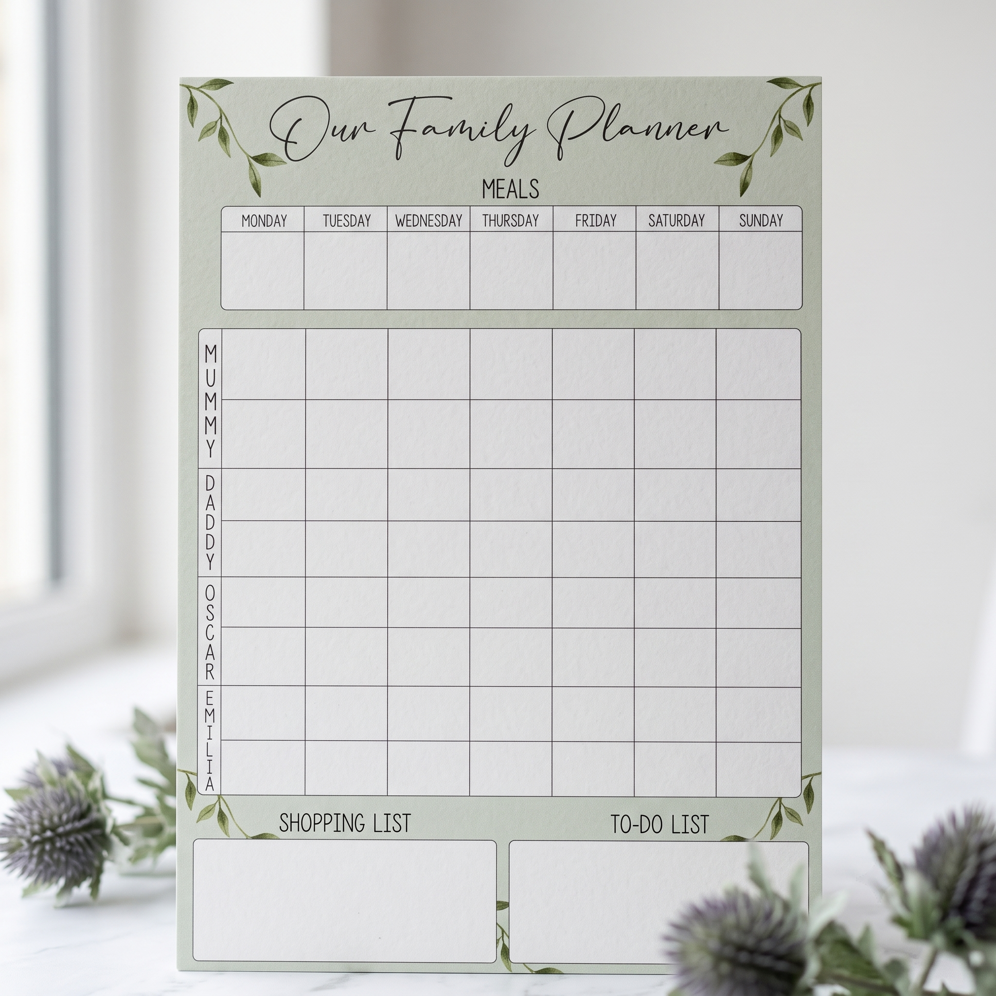Green Family weekly planner