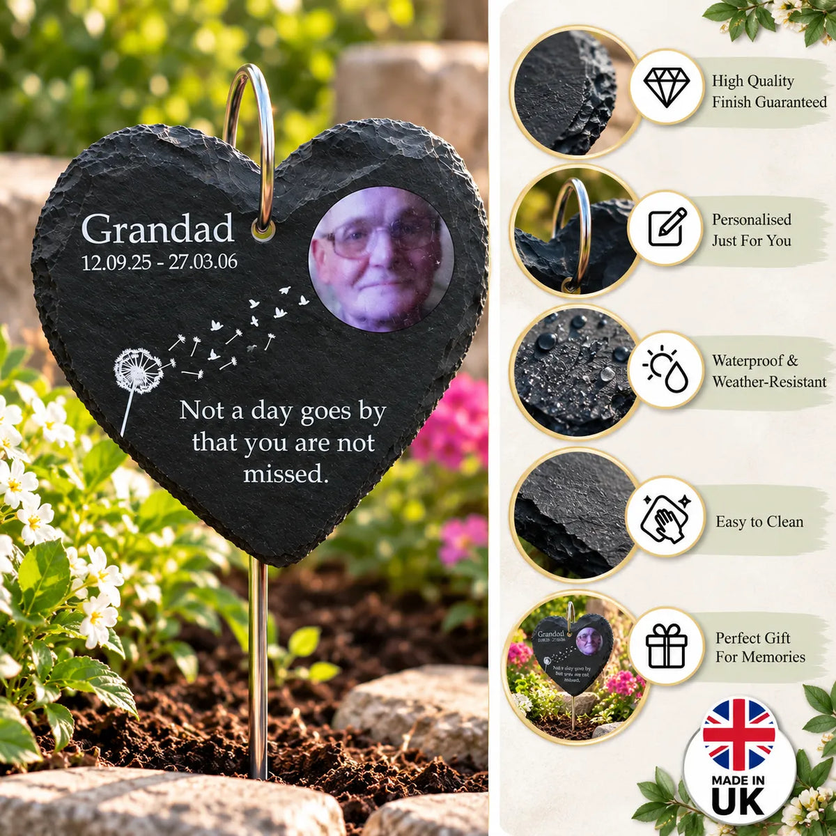 Dandelion photo memorial with hanging hook