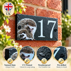 Number slate house sign hedgehog small