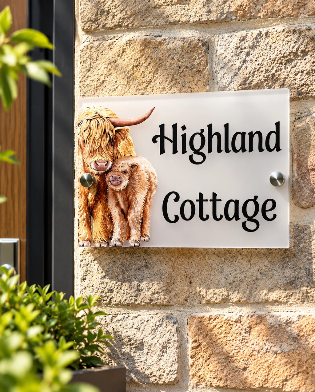 Highland cow mother & child acrylic house sign