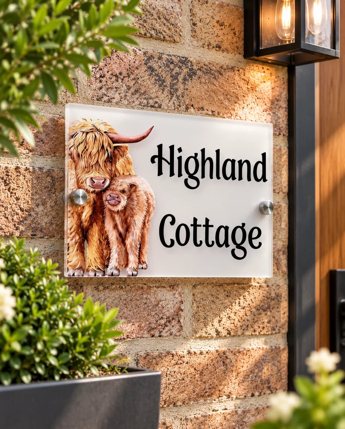 Highland cow mother & child acrylic house sign